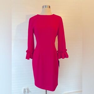Tahari Pink Raspberry Rose 3/4 Bell Sleeve Dress NWT Size 4